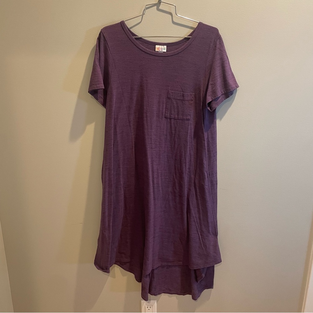 LuLaRoe Carly Hi Low Pocket dress size medium purple gray EUC